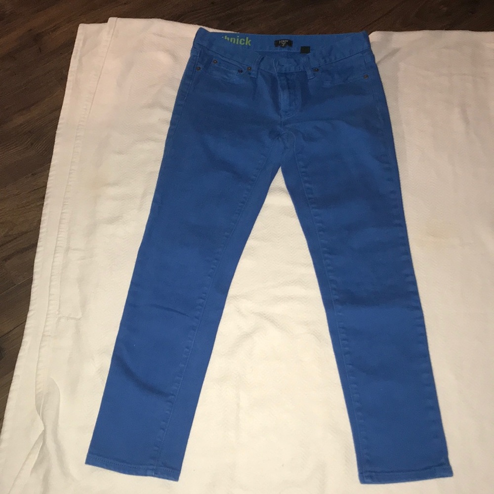 Turquoise blue toothpick ankle jeans